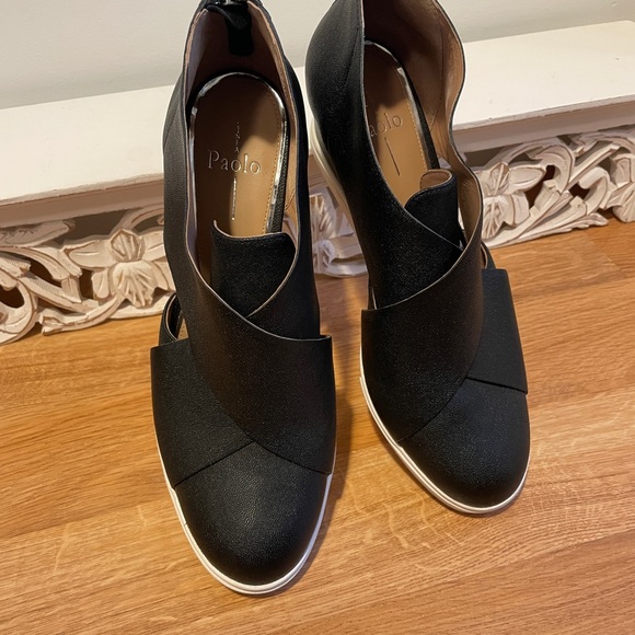 Linea Paolo Faith Wedge Black Leather Comfort Styling Sporty Soles Size 10 - Picture 7 of 9